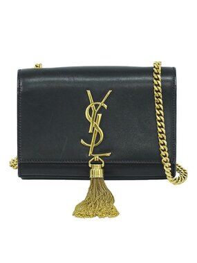 Saint Laurent YSL Kate Tassel Chain Shoulder Bag Pochette Leather Black